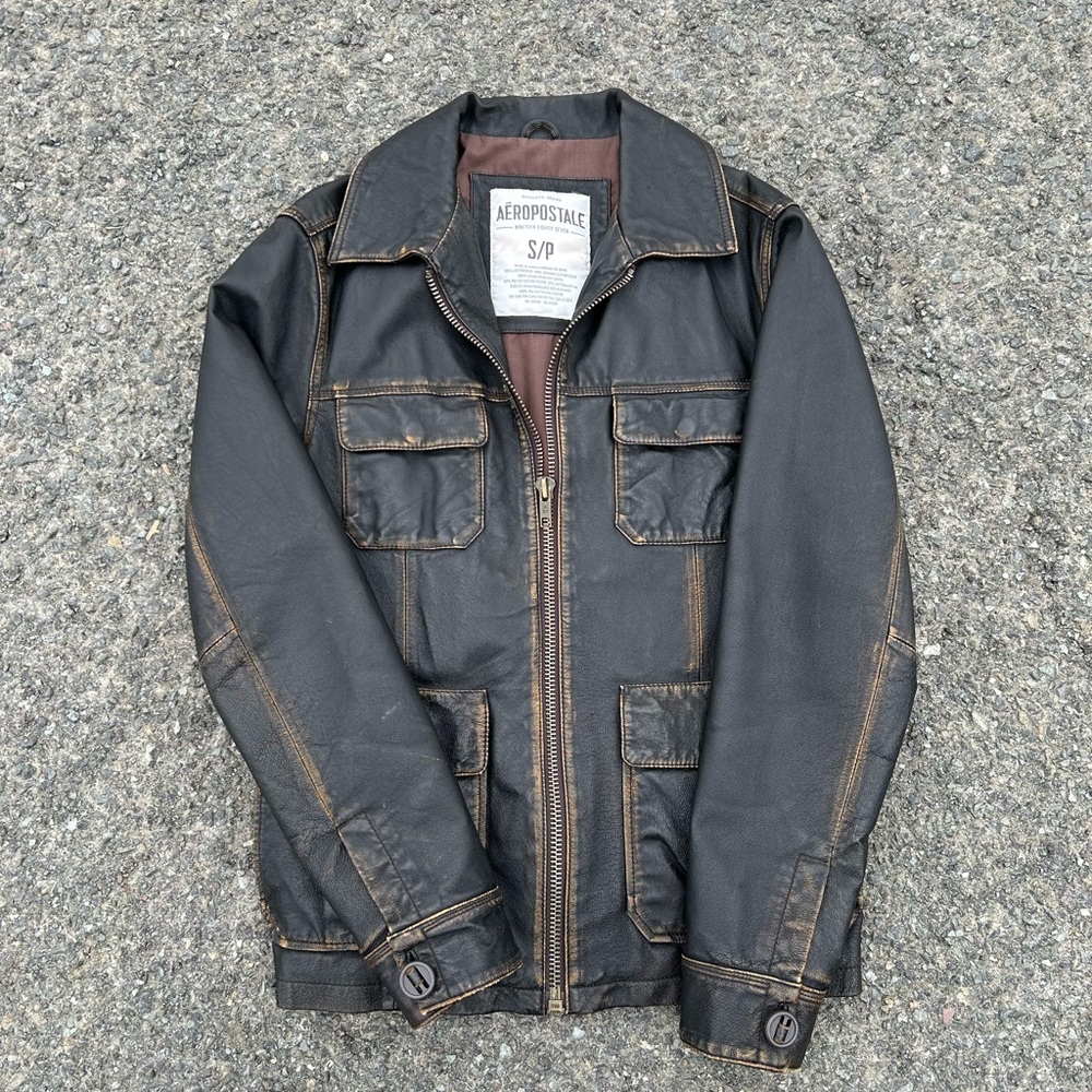 Vintage Y2K Aeropostale brown Leather Jacket